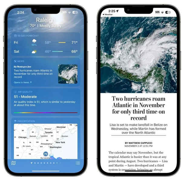 大观苹果14维修分享iPhone 14手机如何看天气时顺带看新闻 
